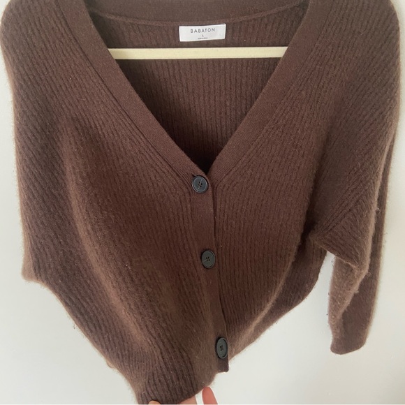 Aritzia Babaton Luxe Cashmere Canberra Cardigan in Coffee Bean Brown size Large - Picture 5 of 12